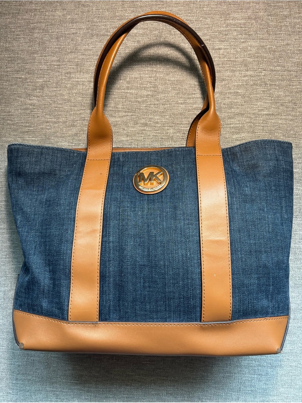 Michael Kors Denim and Tan Bag